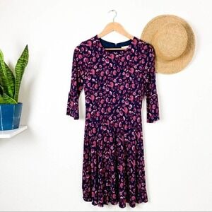 LOFT Blue Purple Round Neck Ruffle Sleeve Dress SP Small